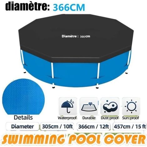 Couverture de piscine - Non spécifié - 3.66 m - PE non toxique - Résistance à la déchirure - Facile à installer (1/4)