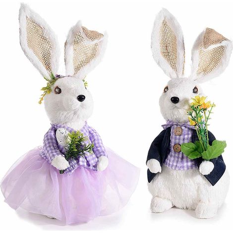 Coppia di Conigli Pasquali in Fibra Naturale Decorazioni per Casa e Negozi Idea Regalo Pasqua Set da 2 (1/2)