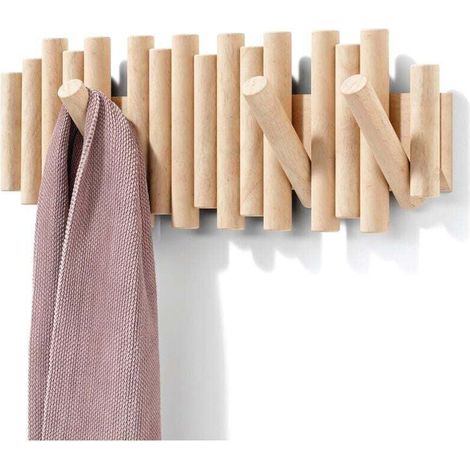 Appendiabiti da parete con 5 ganci, in legno naturale, 37,1x16,5x4,4 cm (1/4)