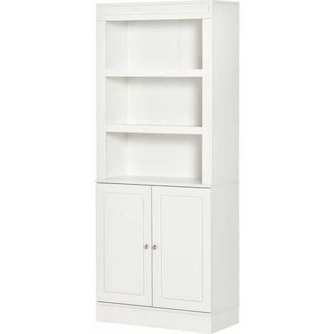 Kitchen Cupboard with 6-tier Shelving, Freestanding Storage Cabinet Sideboard, Pantry Cupboard with 3 Open Compartments Double-door Cabinet with Adjustable Shelves, White (1/5)