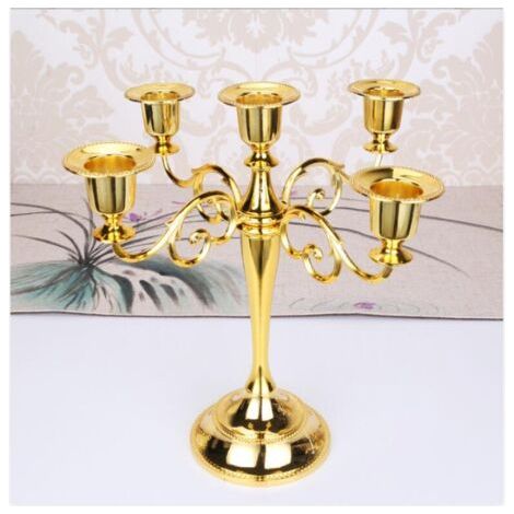 QORVA-(Or)Chandelier Bougeoir à 5 Bras en Métal Style d'Européen Chandelier de Mariage Candélabre pour Noël Cadeau d'anniversaire Décor à La Maison