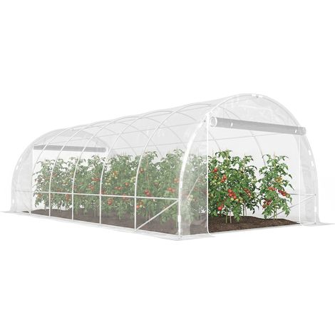 18 m² großes Gartentunnelgewächshaus, 296 x 597 x 199 cm, verzinktes Stahlgestell, 150 g/m² transparente PE-Folie