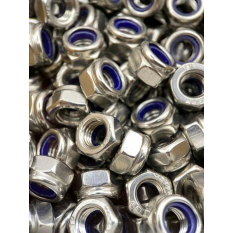 Ecrou inamovible Nylstop M5 en acier inoxydable Ecrou de frein hexagonal autobloquant DIN 985 en acier inoxydable A2-70 (V2A/304) avec bague de verrouillage en nylon : Lot de 100 pièces (1/4)