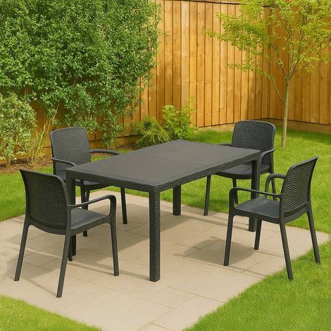 Dmora - Conjunto de salón para exterior Lograto, conjunto para exterior e interior, mesa rectangular fija con 4 sillas, fabricado en Italia, color antracita (1/3)