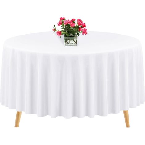 Runde Tischdecke 305 cm Weiß Polyester Waschbar für Hochzeit Party Bankett