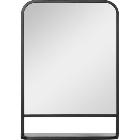 Specchio da parete rettangolare moderno ed elegante, nero, 70x50 cm, con mensola, adatto a soggiorni e corridoi. Spedizione dal sito. (1/5)