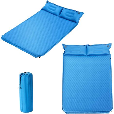 COSTWAY Matelas de Camping Autogonflant 2 Personnes avec 2 Oreillers 187x131x4 CM et Sac Portable en PVC Imperméable pour Randonnées (1/5)