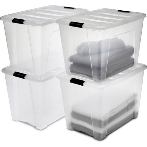Iris Ohyama, Cajas de plástico con tapa, 60L, juego de 4, transparente, DDNTB-60