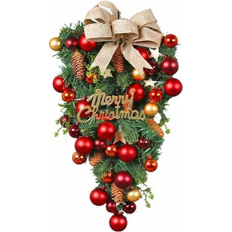 Ghirlanda natalizia da 18,5 pollici per porta d'ingresso, decorazione da parete, ornamenti natalizi artificiali a forma di goccia, festone per porta, albero di Natale rovesciato, decorazione natalizia (1/5)