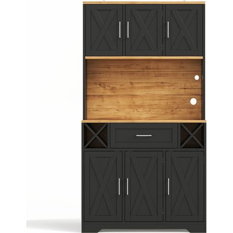 Vitrine 180 x 105 x 40 cm rangement haut meuble de rangement éclairage led étagères à vin rangement provisions meuble à vin (1/5)