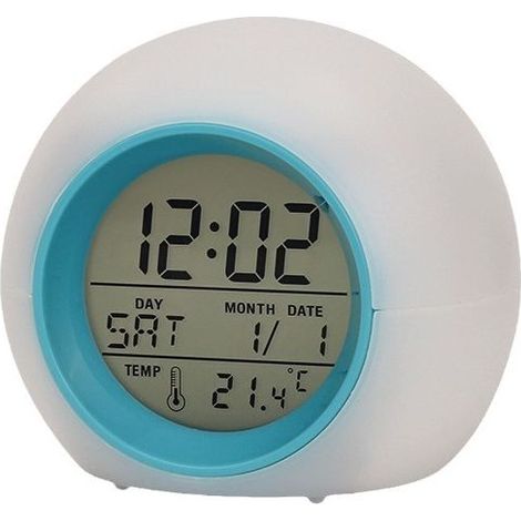 Sveglia per bambini con cambio di colore, sveglia multifunzionale con luce, display digitale, termometro, timer con funzione snooze, ideale per camera da letto, tavolo o ufficio, 8,5 x 8,58 cm (1/3)