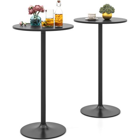 COSTWAY 2 Pcs Round Bar Table Bistro Pub Table with Adjustable Height-Black (1/5)