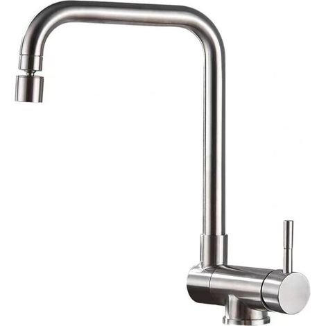 Robinet de cuisine extractible sous fenêtre avec mitigeur de cuisine pliable à 180° et rotatif à 360° disponible en froid et en chaud, acier inoxydable 304 - Acier inoxydable