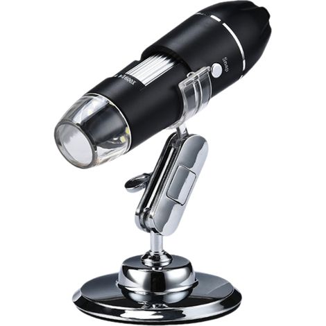 Microscopio digitale USB 1600X per osservazione industriale, portatile e dotato di 8 LED bianchi e lente d'ingrandimento.