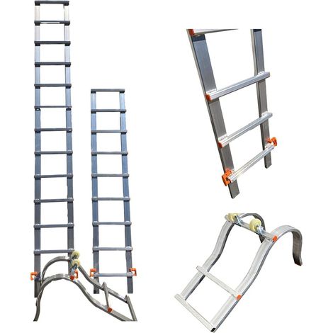 Echelle de Toit Facile à Installer, légère et résistante - Lot 2 Rallonges + 1 Crochet - 5,90 m de Haut - Aluminium