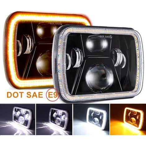 Set mit 2 universellen 60W LED-Scheinwerferlampen (Halogen) 12V–24V, Abblend-/Fernlicht mit DRL-Tagfahrlicht, Blinker weiß-gelb