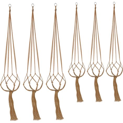 Suspensions pour plantes en macramé, lot de 6, corde chanvre avec anneaux métalliques (1/5)