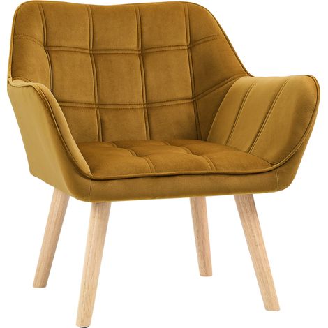 Sillón relax acolchado de poliéster efecto terciopelo amarillo 67 x 61,5 x 71 cm (1/5)
