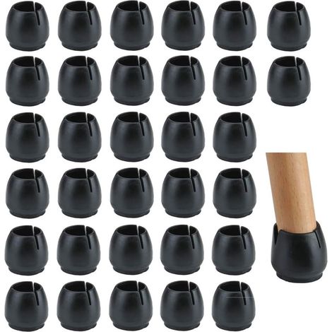 Embouts de pieds de chaise ronds en caoutchouc noir de 12 à 16 mm, protecteurs de meubles pour sols, antidérapants, préviennent les rayures, lot de 32, compatibles avec les sols en bois