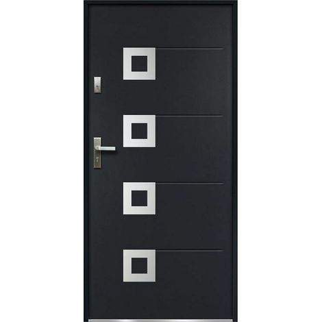 Vente-Unique – Porte d'entrée acier anthracite H207 x L100 cm – épaisseur 55 mm – poussant droit – 2 points de serrure – isolation thermique 1.5 W/m²K