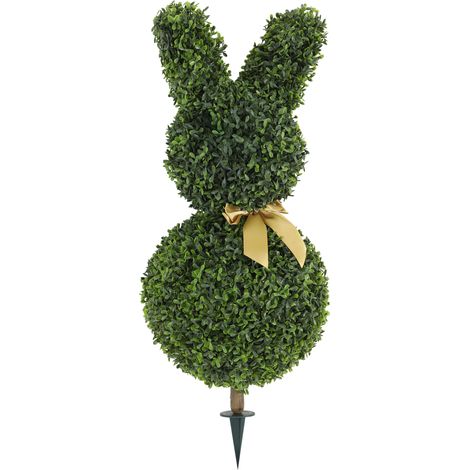 Buis artificiel en forme de lapin, 740 feuilles, plante artificielle pour intérieur et extérieur, avec piquet, 83 cm, vert (1/5)