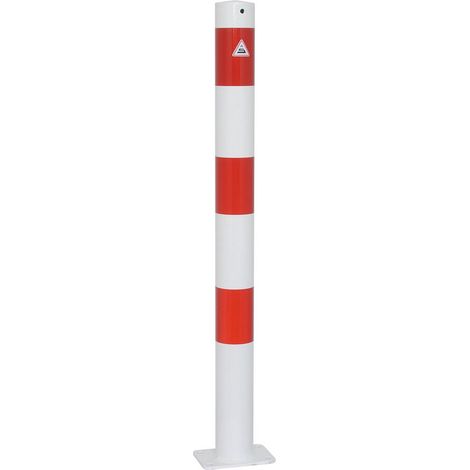 Schake Absperrpfosten ortsfest aus Stahlrohr verzinkt Ø76x2,6mm weiß mit rot reflektierenden Leuchtstreifen allseitig bis 30º neigbar mit Dübelbefestigung 900mm Überflur (1/2)