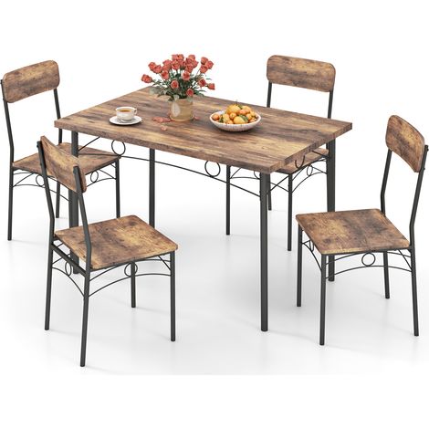 COSTWAY 5-Piece Industrial Kitchen Furniture Dining Table Set for 4-Coffee (1/5)