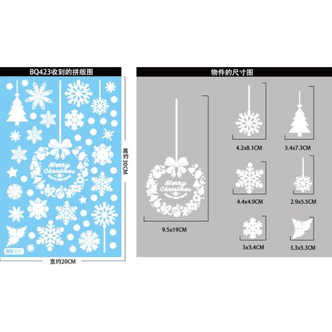 Autocollants de Noël pour fenêtres, autocollants blancs de Noël, sapin de Noël, rennes de Noël, décorations de Noël pour fenêtres, autocollants statiques pour vitres - BQ423 -