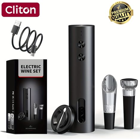 Coffret individuel/cadeau, ouvre-bouteille électrique rechargeable, tire-bouchon automatique puissant avec coupe-capsule, verseur à vin, aspirateur [DB] (1/5)