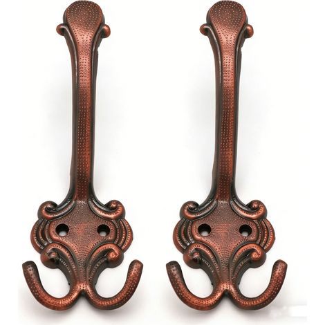 Crochets métalliques pour vêtements, serviettes et peignoirs de salle de bain, crochets gauche et droit en alliage de zinc, patères de porte - Lot de 2, rouge antique, grande taille (1/5)