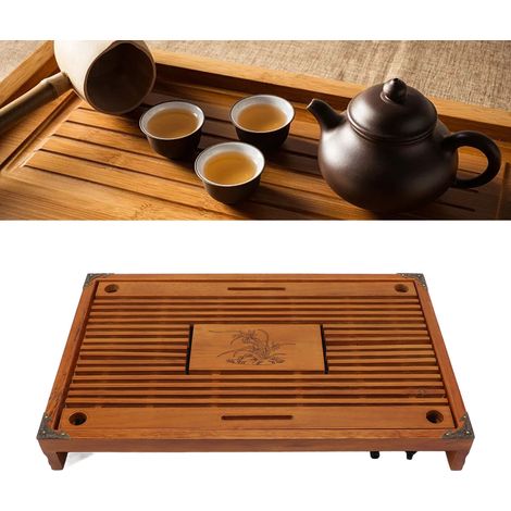 Kung-Fu-Teetablett mit Pipette, Teetablett, Teetisch aus Massivholz mit Wasserablauf und Wasserspeichersystem, Duft nach gelber Orchidee (1/5)
