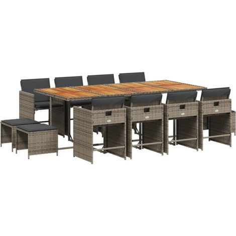vidaXL Set da Pranzo da Giardino 13pz con Cuscini Grigio in Polyrattan
