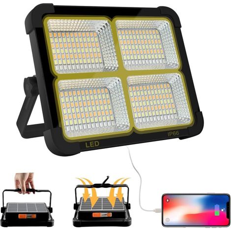 Projecteur LED Rechargeable 100W 10000LM, Lumière de Travail Lanterne Portable avec Panneau Solaire, 16500mAh USB Lampe Rechargeable, pour Camping, Chantier, Garage, Atelier [Classe énergétique A+] (1/5)