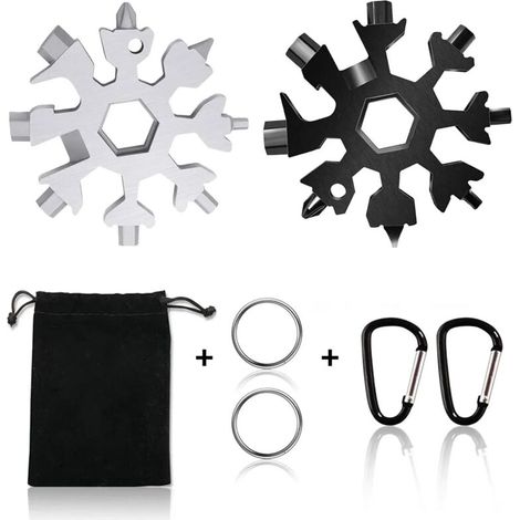 ZOLGINAH Outil Multifonction Flocon de Neige 18 en 1, 2Pcs Mini Tournevis Passe-partout en acier inoxydable Outil multifonction pour Voyages Quotidien Cadeau Créativité