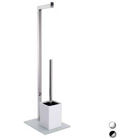 PIANTANA COLONNA ACCIAIO INOX PORTA SCOPINO BASE VETRO RETTANGOLARE Misura: Acciaio Inox Vetro Nero