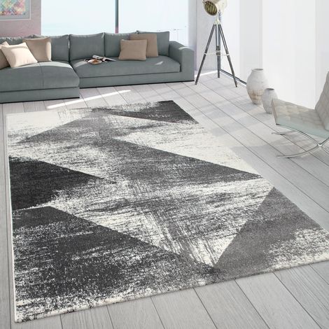 Paco Home Teppich Wohnzimmer Kurzflor Vintage Pastell Abstraktes Muster Modern Grau Creme 60x100 cm
