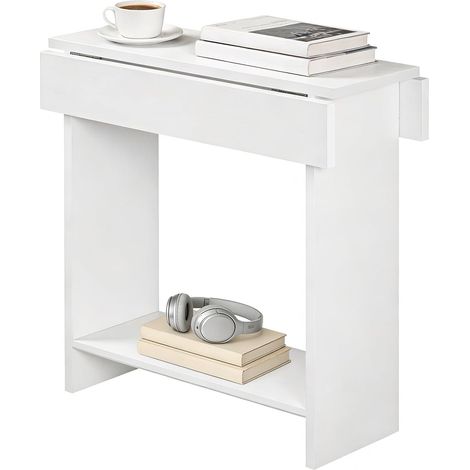 Table d'Appoint à Plateau Rabattable, Table Basse, Table de Canapé avec Étagère Inférieure, Table de Chevet, pour Petits Espaces, Salon, Chambre, Blanc AETWT7401 (1/5)