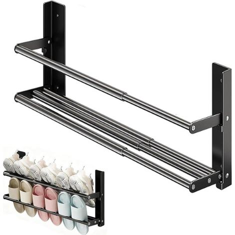 Étagère à chaussures murale - Étagère à chaussures - Étagère à chaussures noire - Étagère à chaussures extensible - 2 niveaux - Convient pour 6 paires de chaussures - Acier au carbone - Noir (1/5)