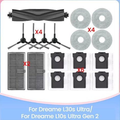 Kit Accessoires Aspirateur Robot - Brosse Principale - Filtre HEPA - Chiffon Nettoyage - Sac à Poussière - Pour Modèles Dreame L10s Ultra Gen 2 et L30s Ultra - 15 Pièces (1/5)