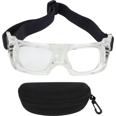 Lunettes de sport enfant blanc, monture incurvée ajustable, protection polycarbonate résistant aux chocs, design réglementé pour basketball. (1/5)