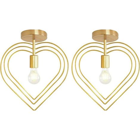 2X Plafonnier d'intérieur Simple Lustre Créatif en Forme de Cœur Plafonnier Moderne Abat-jour Rotatif Or