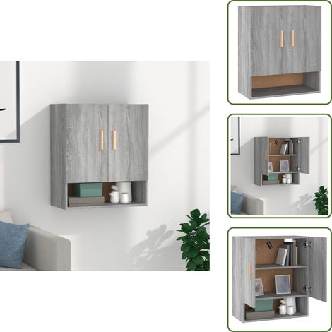 The Living Store Armadietto a Muro Grigio Sonoma 60x31x70cm in Legno Multistrato - Armadietto in legno