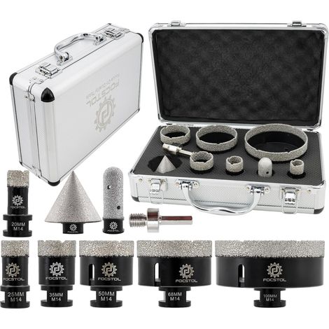 Foret Diamant Carrelage Kit - 8 pièces (20/25/35/50/68/100mm+20mm Fraise+50mm Mèches Chanfrein Biseautées+Adaptateur) Scie Cloche Diamantée pour Porcelaine Carrelage Marbre Granit (1/5)