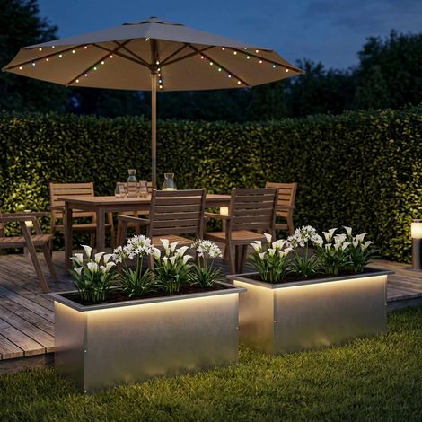 vidaXL Jardinera para jardín con luces LED 2 uds. Plateado (1/5)