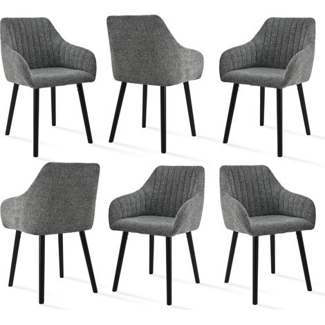 Minimalist dining chairs with comfortable backrests, ergonomic armrests and sturdy wooden legs – Set of 6 - Gray/Green-Chenille