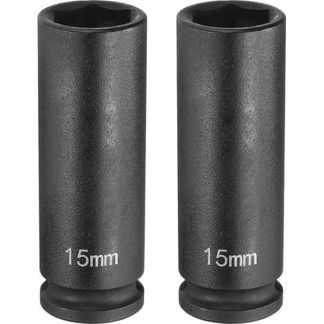 2 Pièces Douille à Chocs Hexagonale, 3/8 Pouce Entraînement 15mm Douille à Écrou Profonde en Acier Cr-Mo à 6 Pans pour Clé Dynamique pour Réparation Automobile, 65mm Longue (1/5)