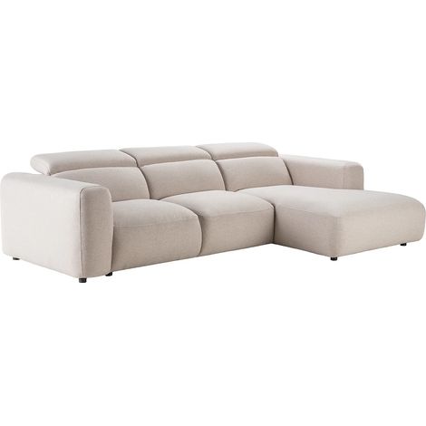 Divano angolare destro in tessuto mélange beige NELORIM