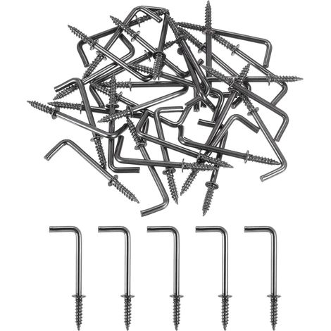 Lot de 50 crochets en forme de L, crochets à angle droit de 3,8 cm en acier au carbone, petits crochets à vis à 7 formes pour suspension, bronze noir (1/5)