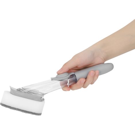 Brosse à récurer automatique à distribution de liquide, brosse à récurer antiadhésive pour casseroles, brosse de nettoyage de cuisine, détachant à long manche. (1/5)