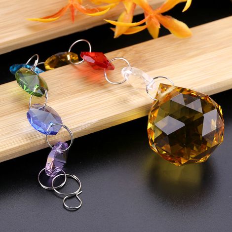 Suspension lumineuse faite main en cristal arc-en-ciel, boule de cristal, lustre, lampe, décoration de Noël jaune (1/5)